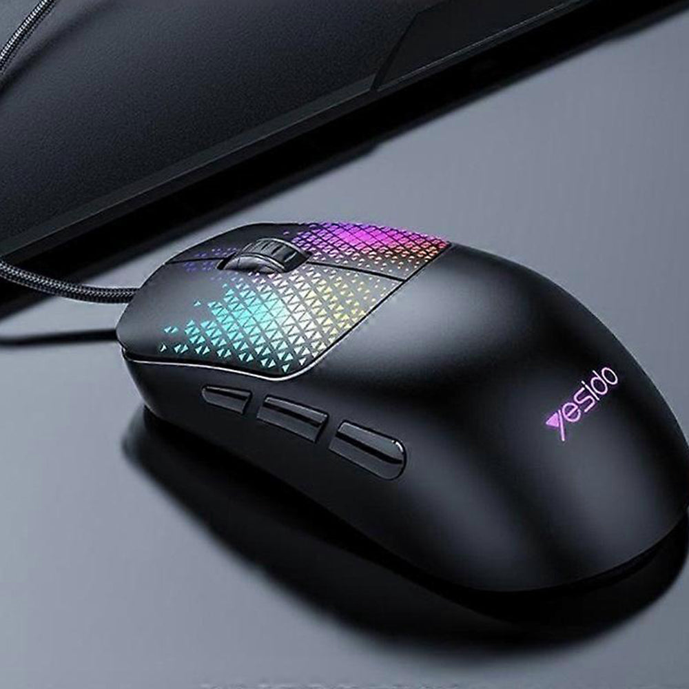 Gamingmus med kabel USB Yesido KB32, RGB, 7200DPI, Sort