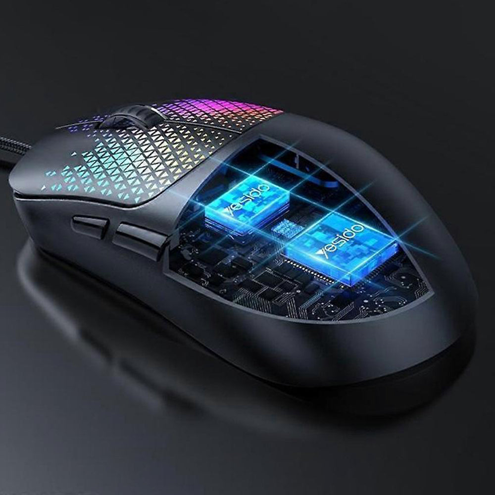 Gamingmus med kabel USB Yesido KB32, RGB, 7200DPI, Sort