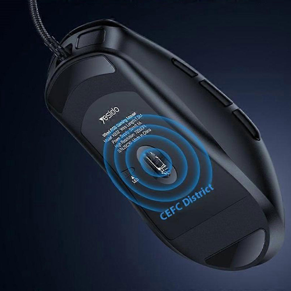 Gamingmus med kabel USB Yesido KB32, RGB, 7200DPI, Sort