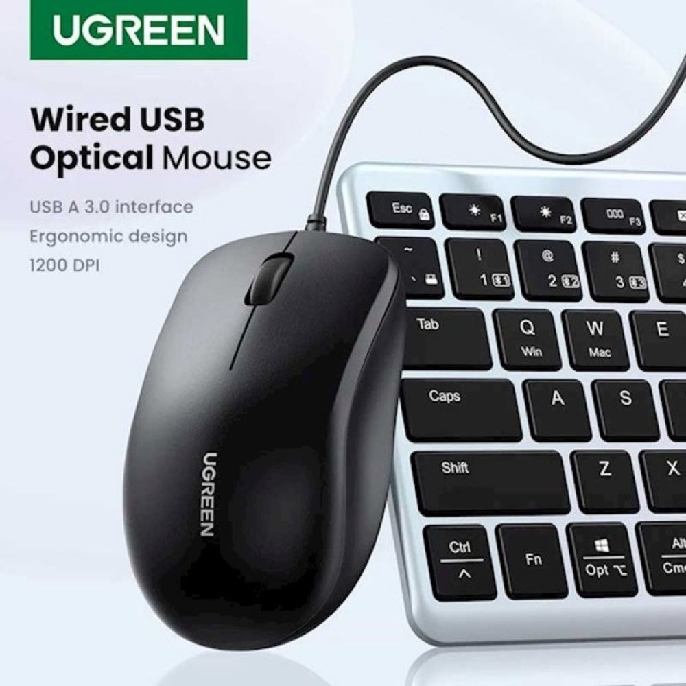 Mouse Wired USB UGREEN MU007, 1200DPI, 1,5m, Sort
