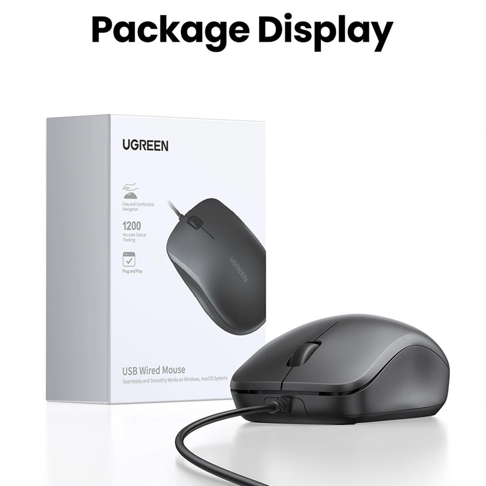 Mouse Wired USB UGREEN MU007, 1200DPI, 1,5m, Sort