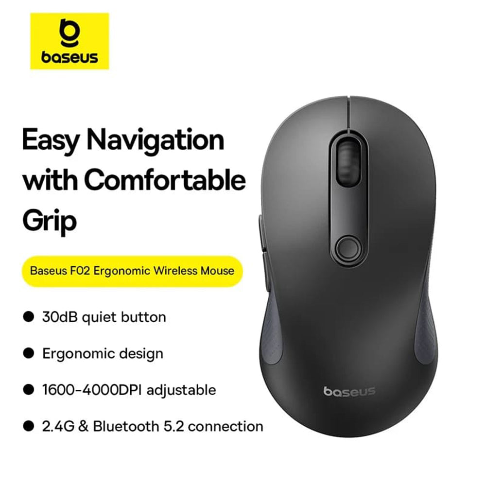 Baseus F02 trådløs mus, 4000DPI, BT/Wi-Fi, sort B0105555505111-01