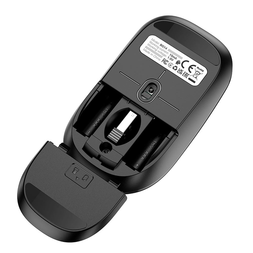 Trådløs mus Borofone BG14 Planet, 1000DPI, BT / Wi-Fi, Sort