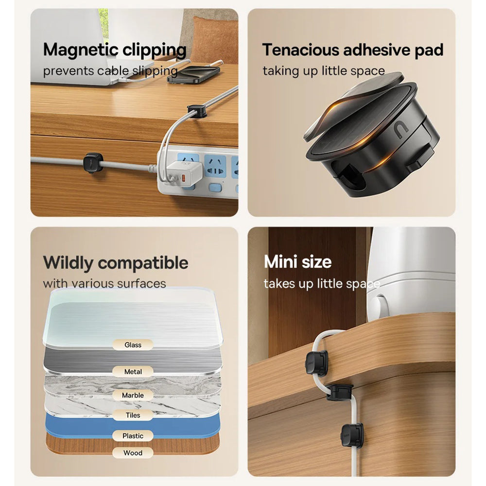 Baseus Lite Magnetic Kabelorganisator, Sæt med 3 Stykker, Sort B01331106111-00