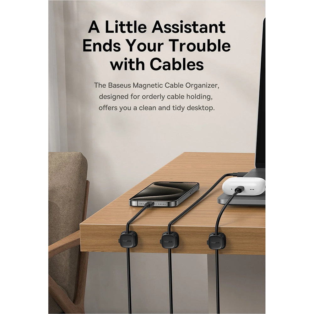 Baseus Lite Magnetic Kabelorganisator, Sæt med 3 Stykker, Sort B01331106111-00