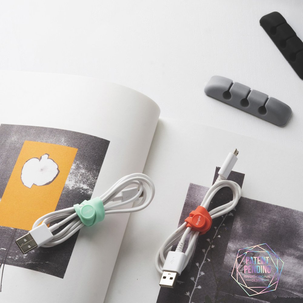 Ringke Kabel Organizer, Sæt med 4 stykker, Sort