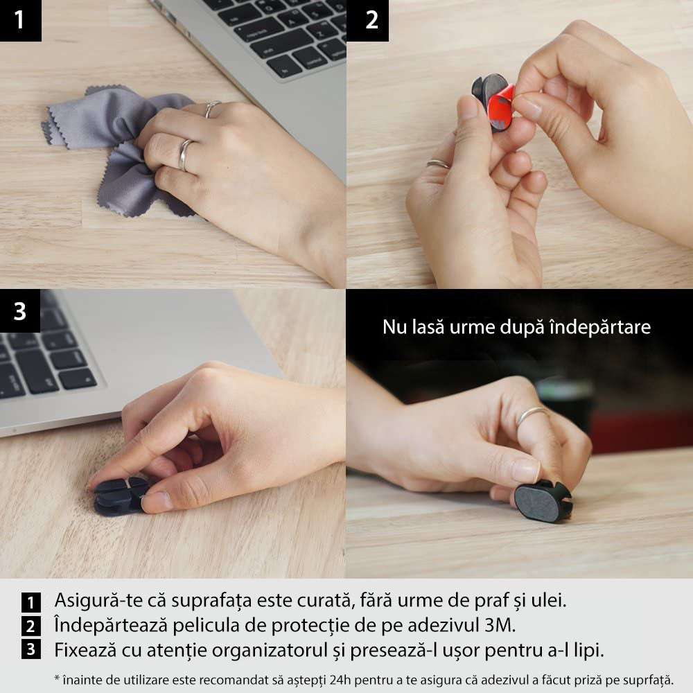 Ringke Kabel Organizer, Sæt med 6 stykker, Sort