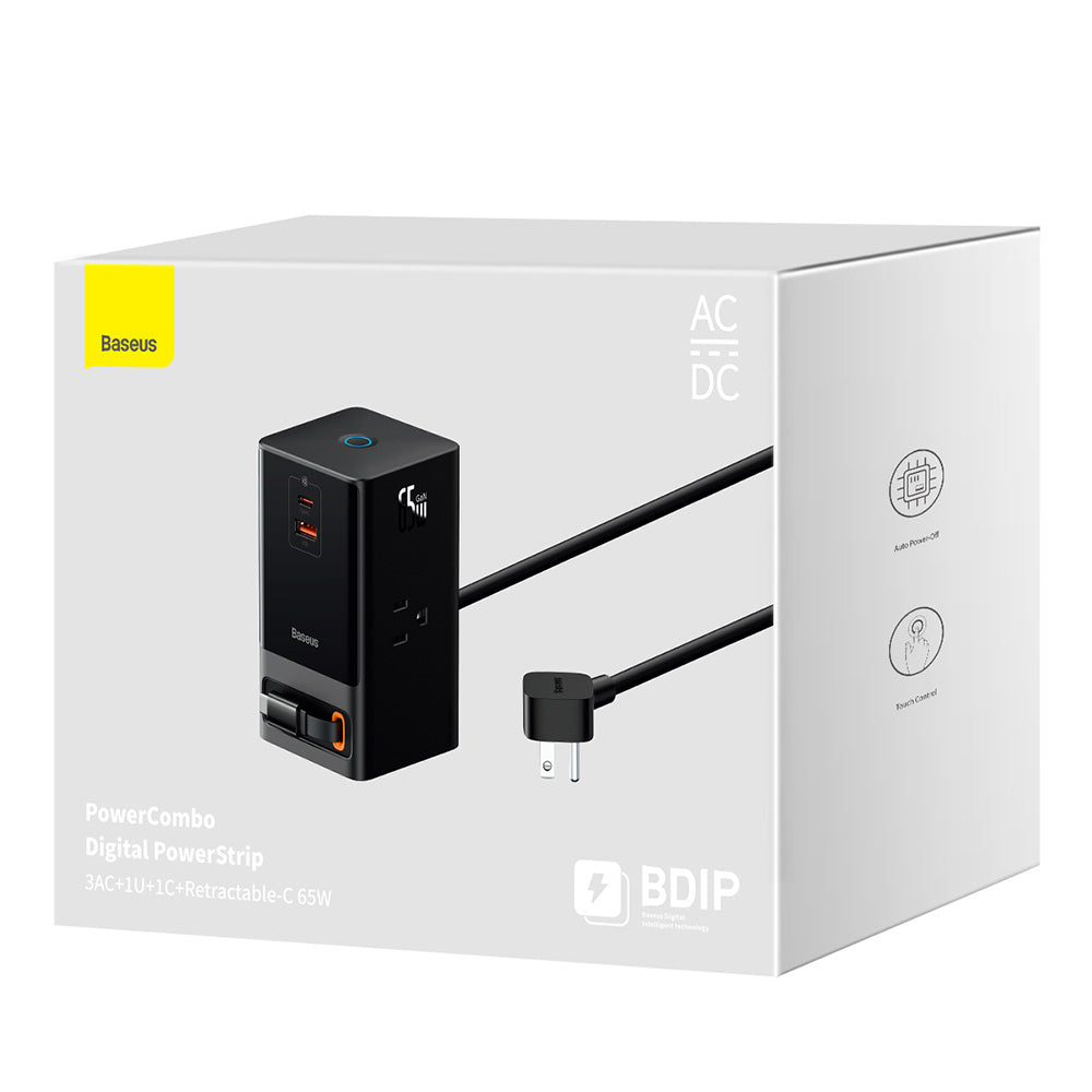 Baseus PowerCombo US forlængerledning, 3 x stik, Sort PSLR000101