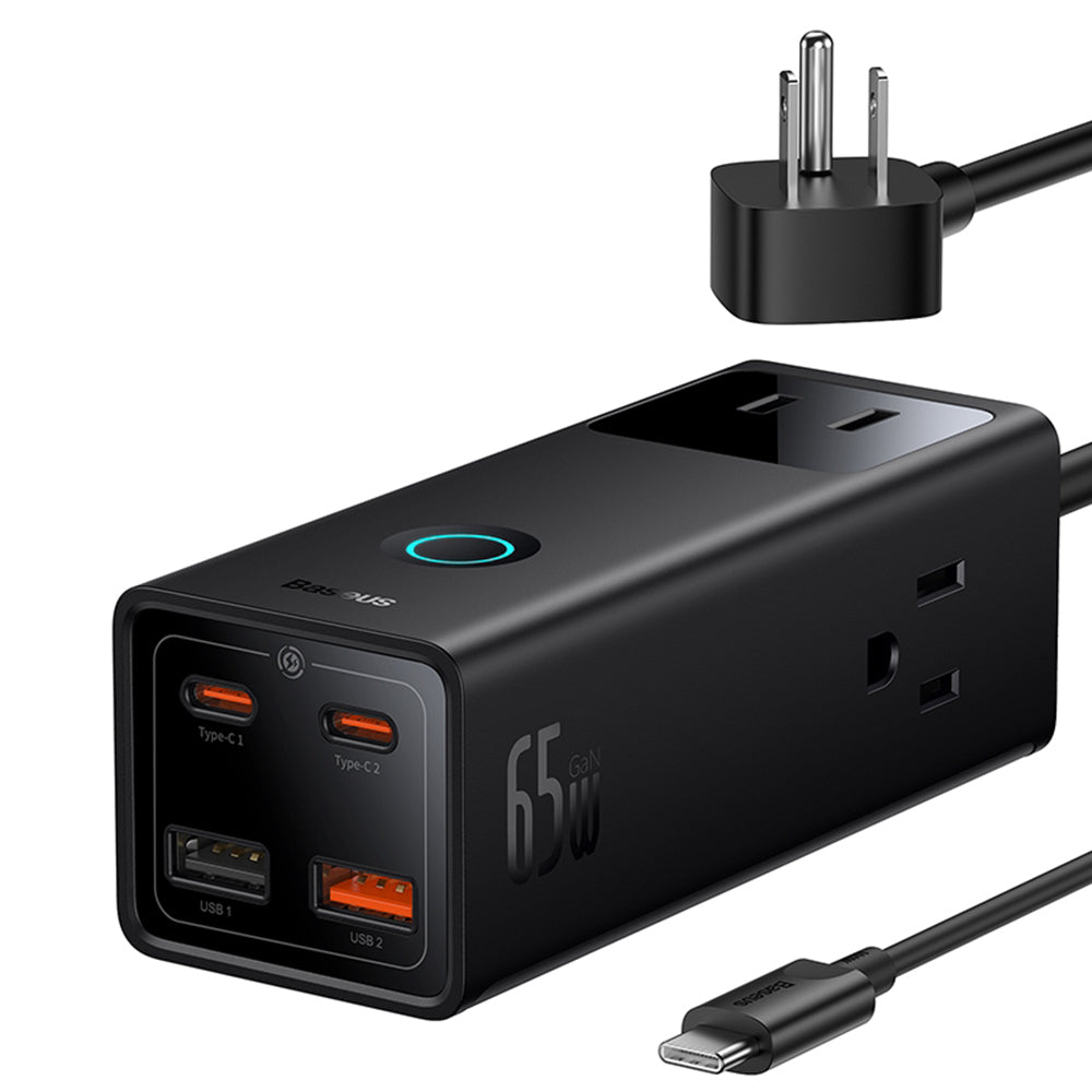 Baseus PowerCombo US Extension Cord, 3 x Socket - 2 x USB-A - 2 x USB-C, Black PSLA020101