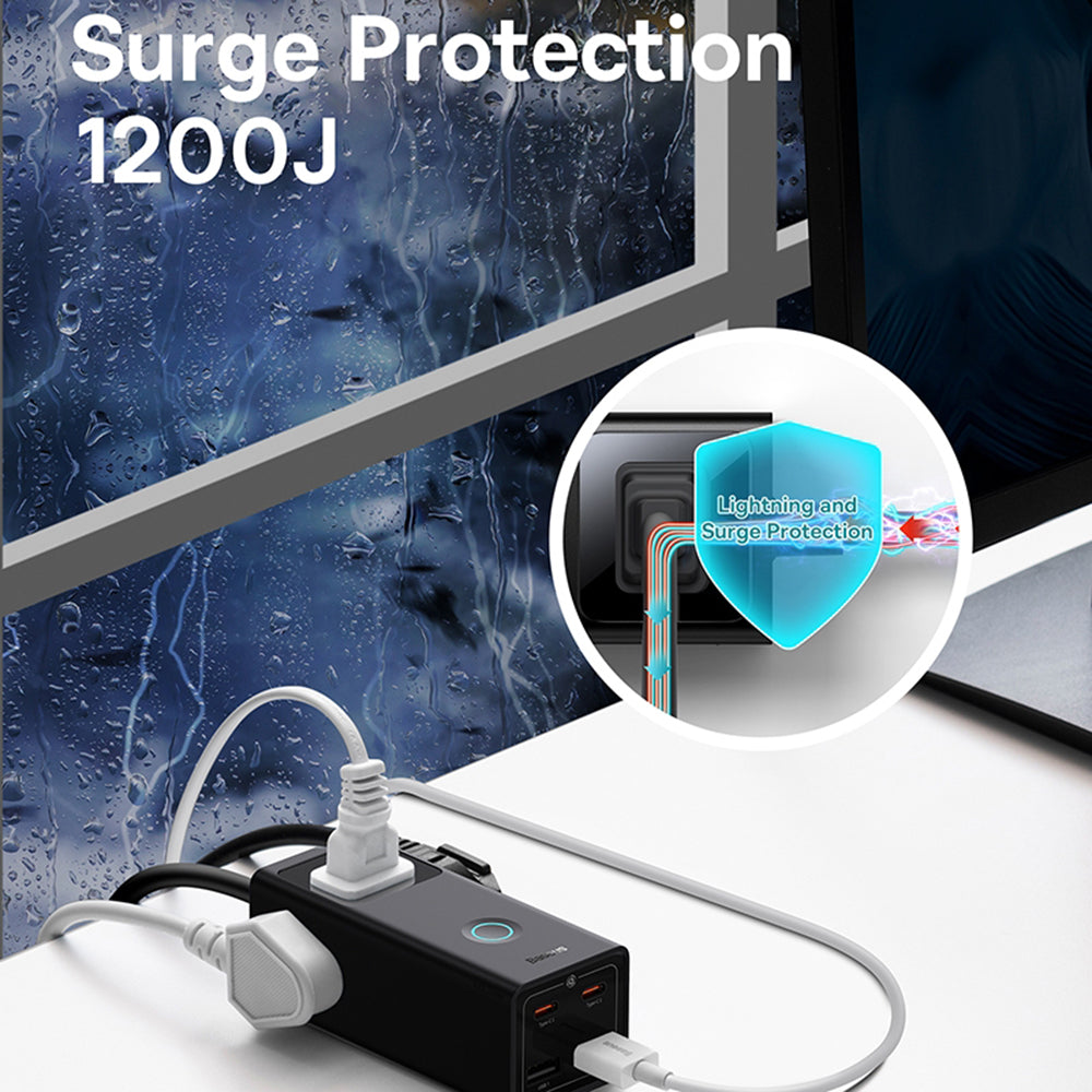 Baseus PowerCombo US Extension Cord, 3 x Socket - 2 x USB-A - 2 x USB-C, Black PSLA020101