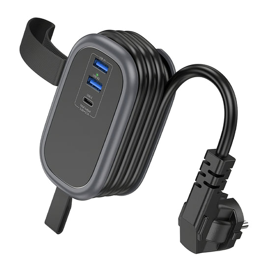 Forlængerledning HOCO NS6, 12W, 2,4A, 2 x USB-A - 1 x USB-C - 1 x Schuko, Sort