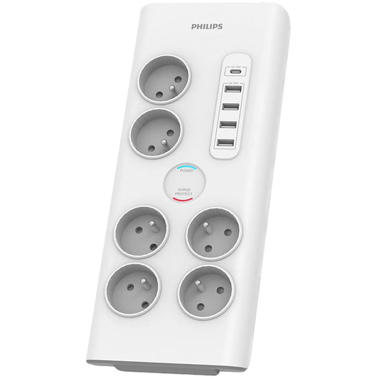 Philips Powerline-strømadapter, 35W, 3A, 4 x USB-A - 1 x USB-C - 6 x Schuko, hvid PHIL-SPN7060WA/60