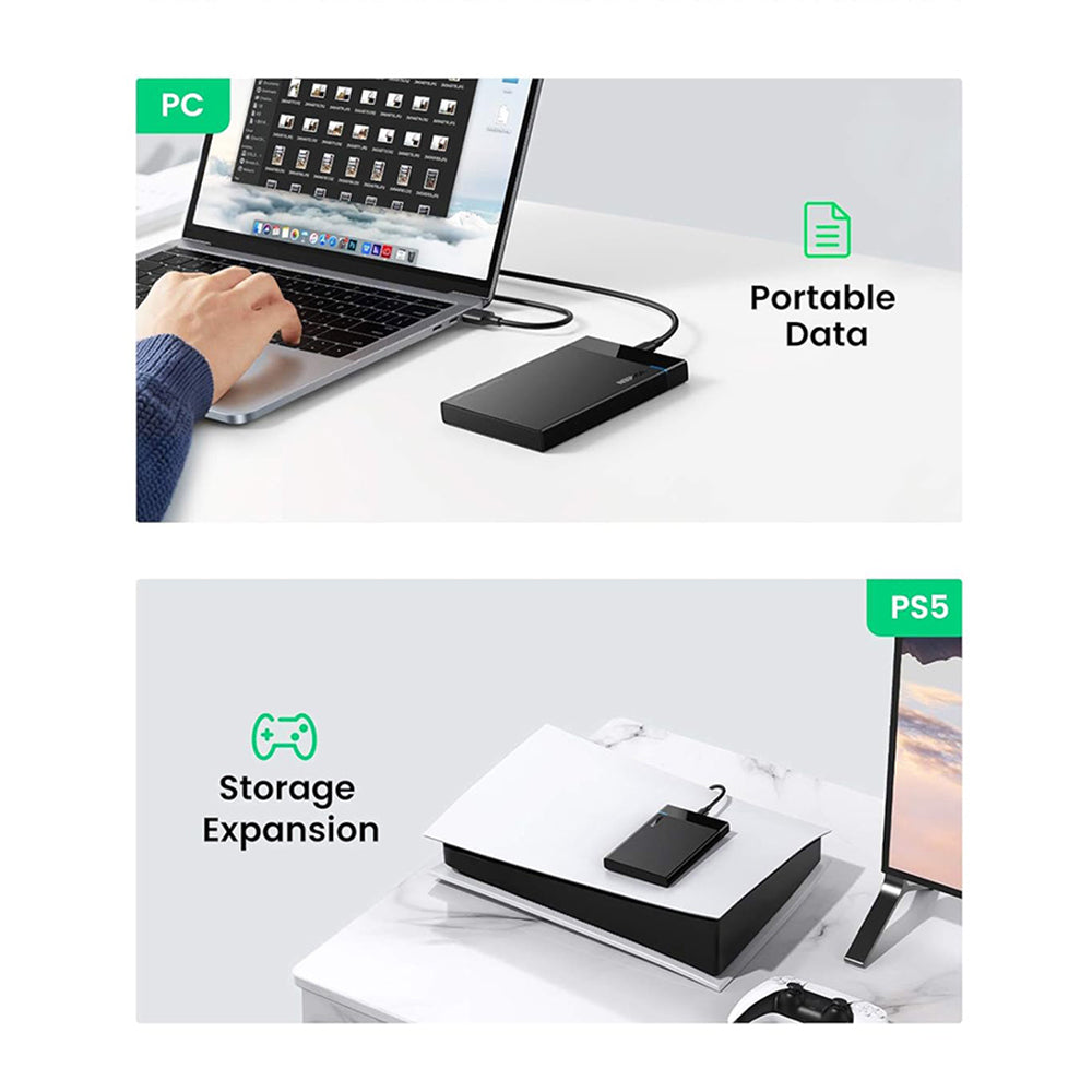 Rack UGREEN US221 (50743) til HDD / SSD SATA 2.5inch, USB-C, Sort