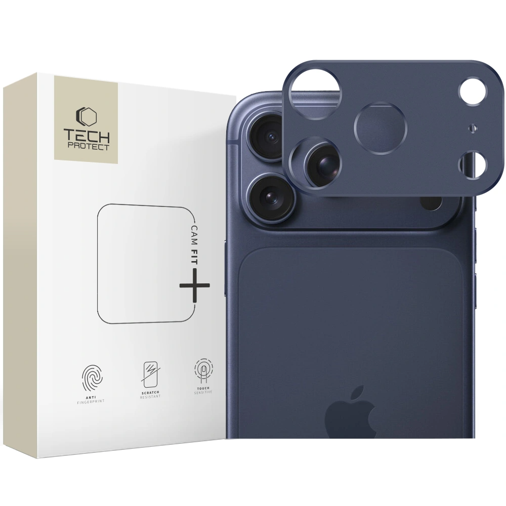 Beskyttelsesramme til bagkamera Tech-Protect Camalloy Fit+ til Apple iPhone 17 Pro, Aluminium, Marineblå