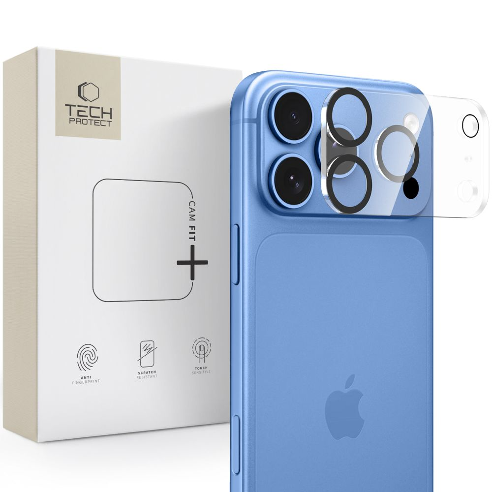 Tech-Protect Cam Fit+ bagkamera beskyttelsesramme til Apple iPhone 18 Pro, hærdet glas, gennemsigtig