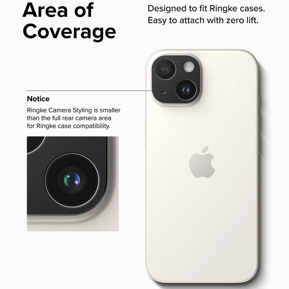 Beskyttelsesramme til Ringke Styling bagkamera for Apple iPhone 15 Plus / 15, Aluminium, Sort