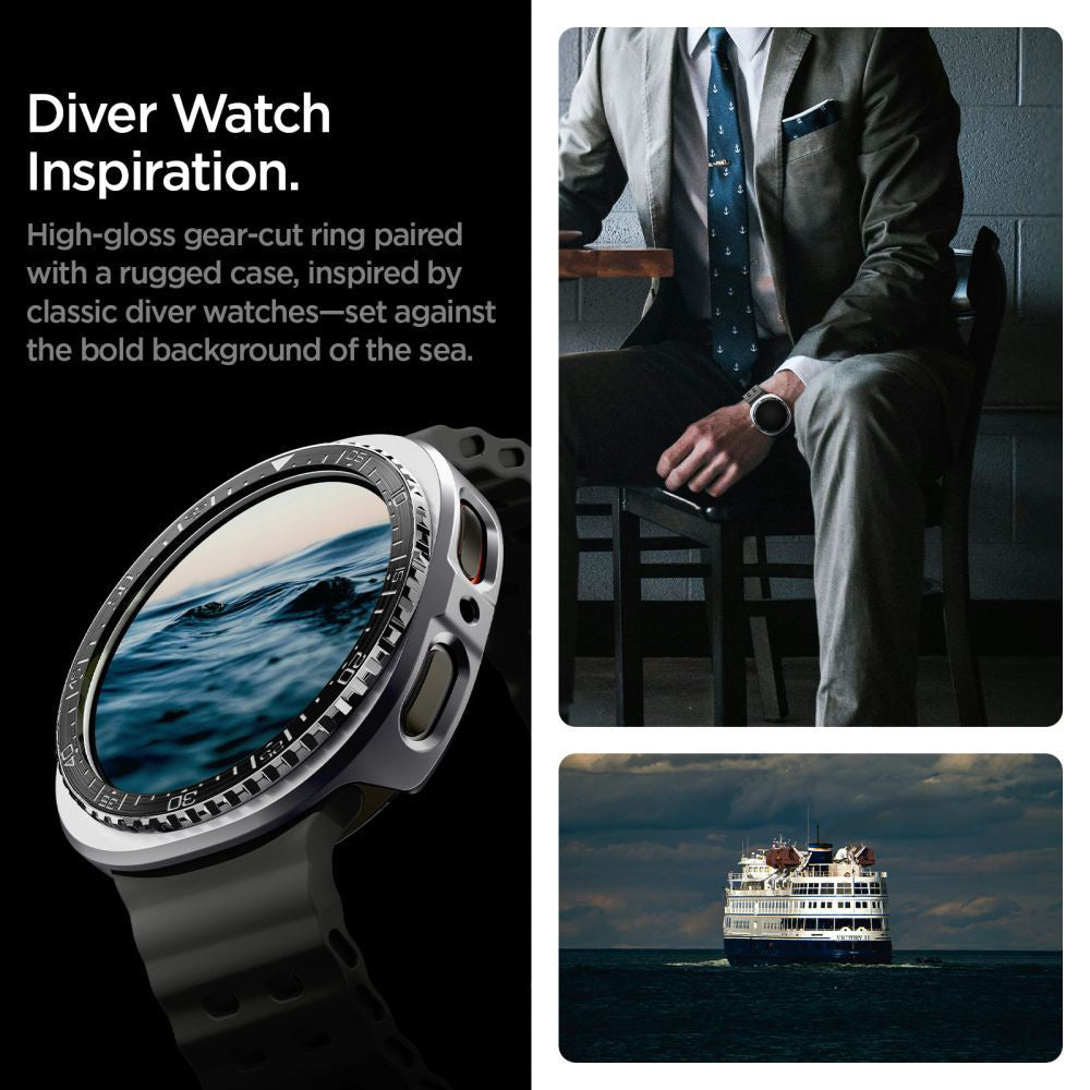 Spigen Tune Pro Diver Beskyttelsesramme til Samsung Galaxy Watch8 44mm, Sort