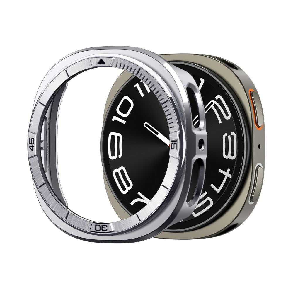 Spigen Tune Pro Pilot Beskyttelsesramme til Samsung Galaxy Watch8 44mm, Sølvfarvet