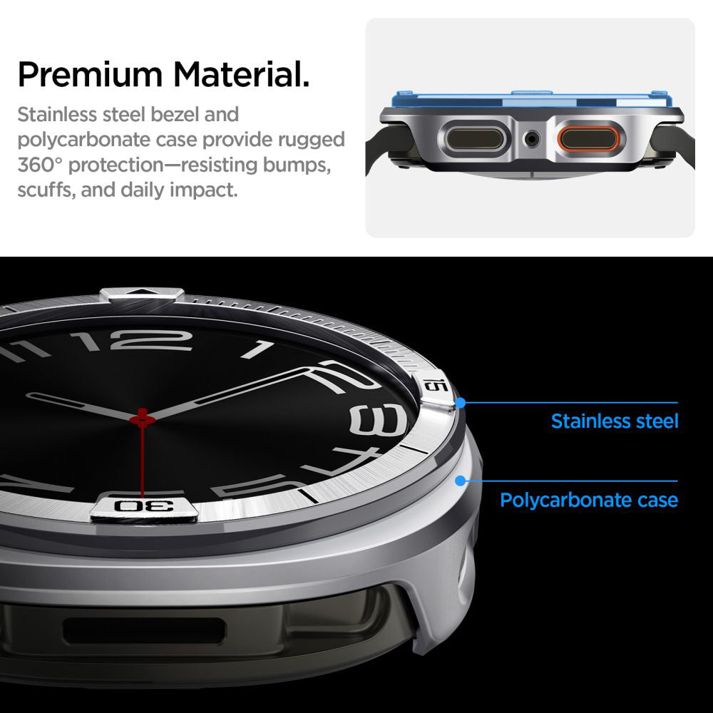 Spigen Tune Pro Pilot Beskyttelsesramme til Samsung Galaxy Watch8 44mm, Sølvfarvet