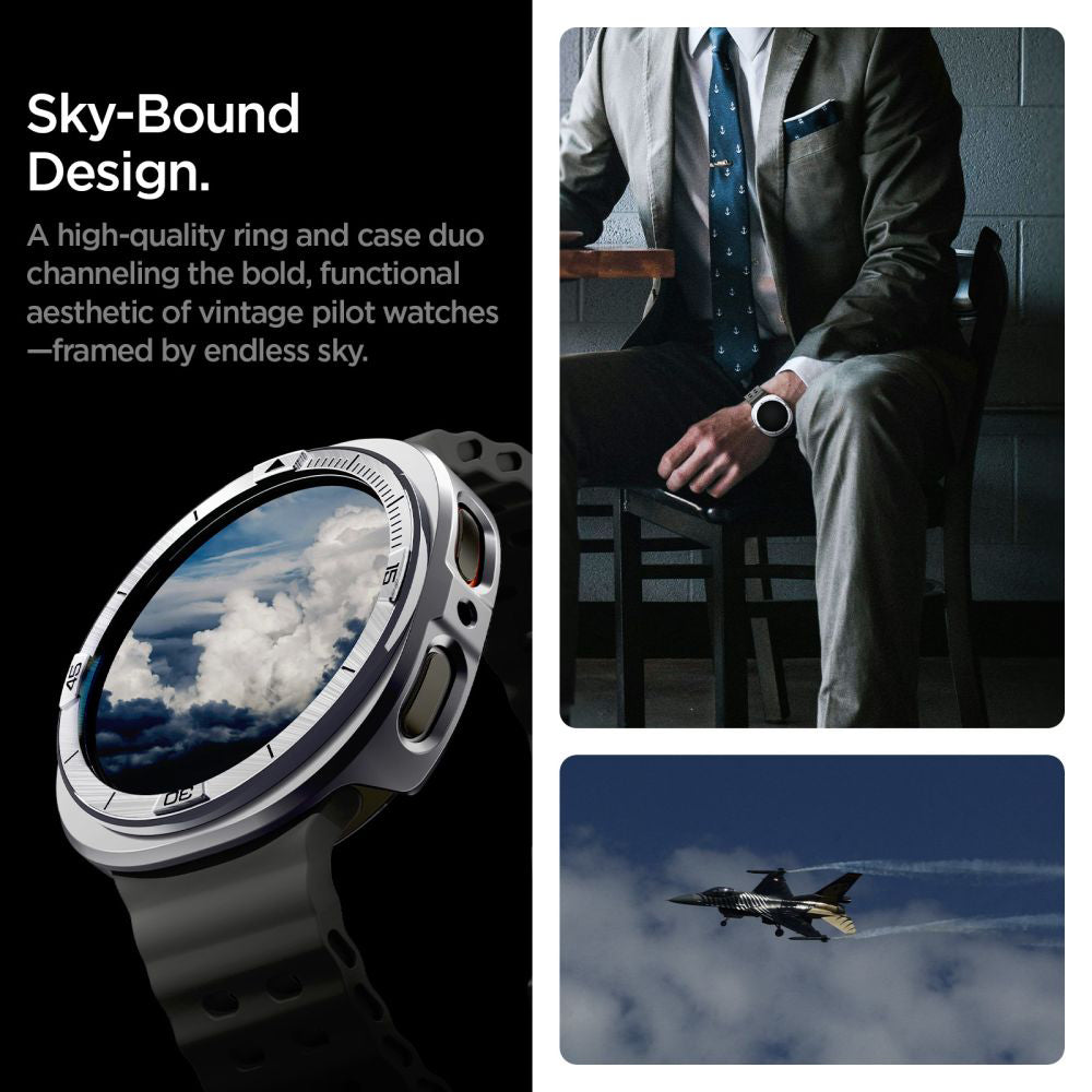 Spigen Tune Pro Pilot Beskyttelsesramme til Samsung Galaxy Watch8 44mm, Sølvfarvet
