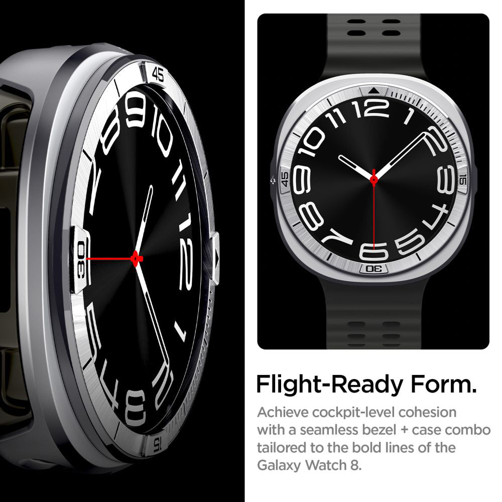 Spigen Tune Pro Pilot Beskyttelsesramme til Samsung Galaxy Watch8 44mm, Sølvfarvet