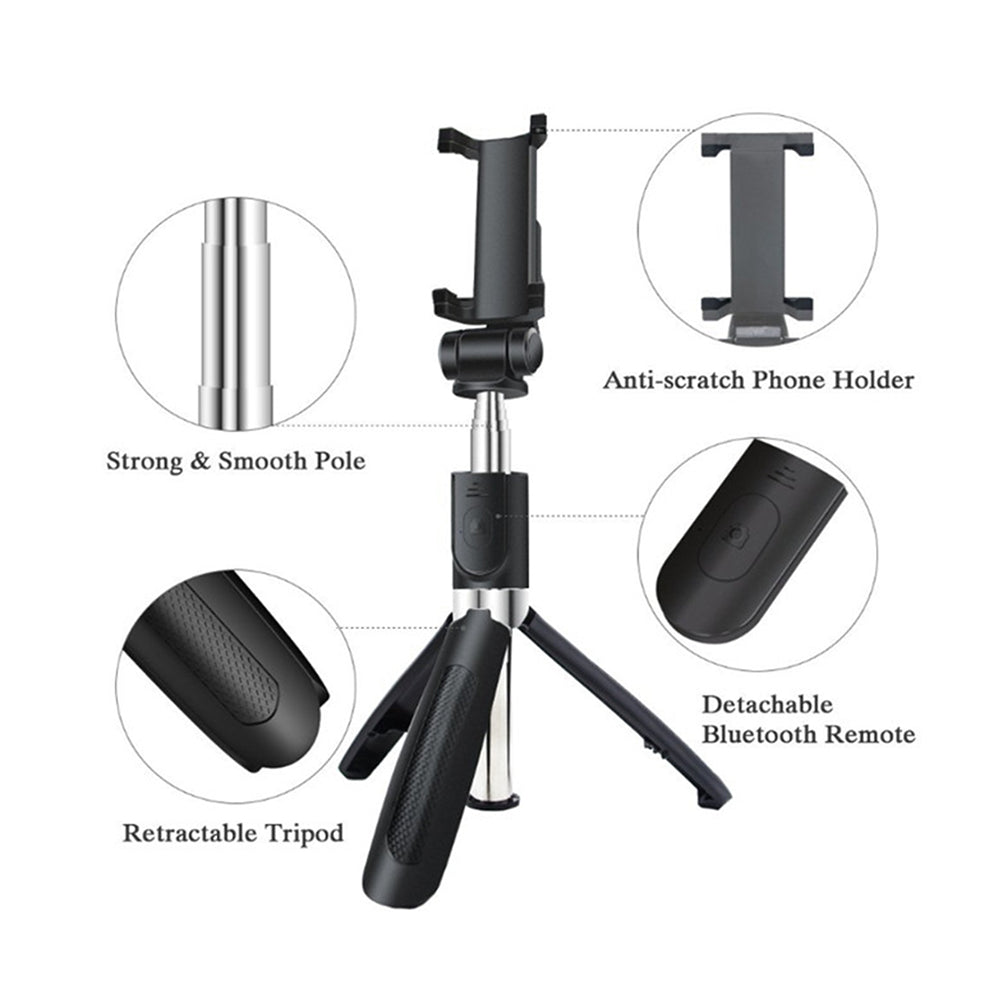 Selfie Stick Bluetooth Techsuit L01s, Universal, Sort