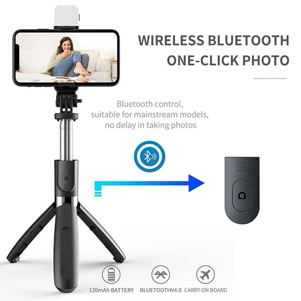 Selfie Stick Bluetooth Techsuit L02s, Universal, Sort