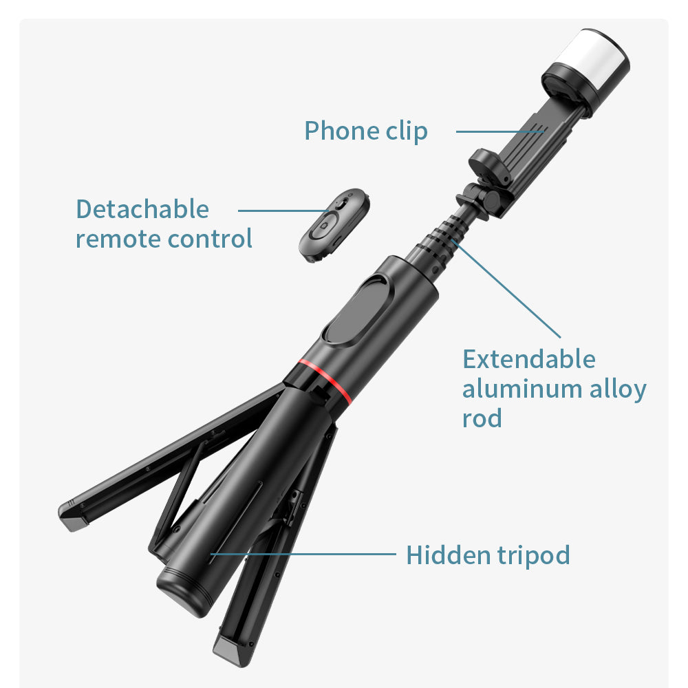 Selfie Stick Bluetooth Techsuit Q12S, Universal, Sort