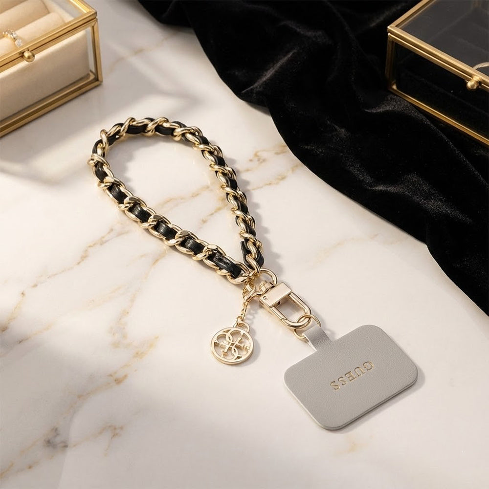 Guess Saffiano 4G Charm Telefon Snor, Sort