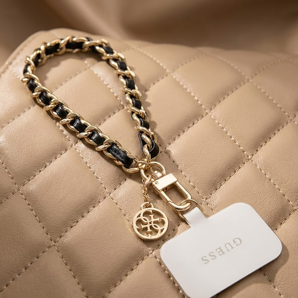 Guess Saffiano 4G Charm Telefon Snor, Sort