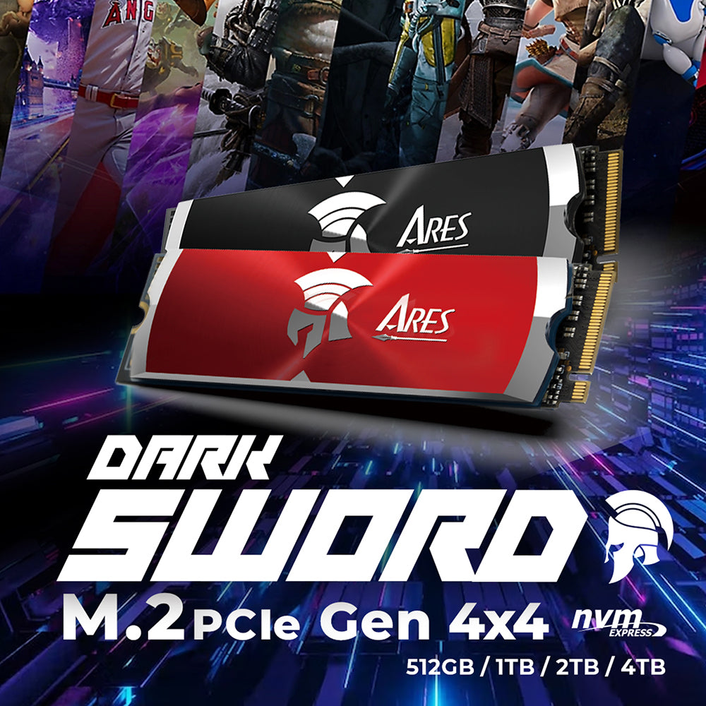 Solid State Drive (SSD) Dato Ares Dark Sword, 4TB, NVMe 1.4, PCIE Gen4x4, Rød ARSDSR-4TB