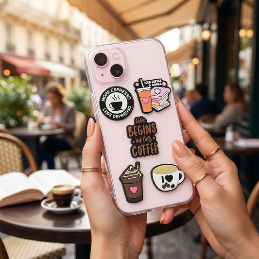 3D OEM Coffee Sticker til Telefon-/Tabletcover, Sæt med 5 stk., Multifarvet