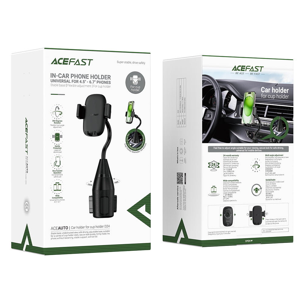 Acefast D24 Bilholder, 4.5inch - 6.7inch, Sort