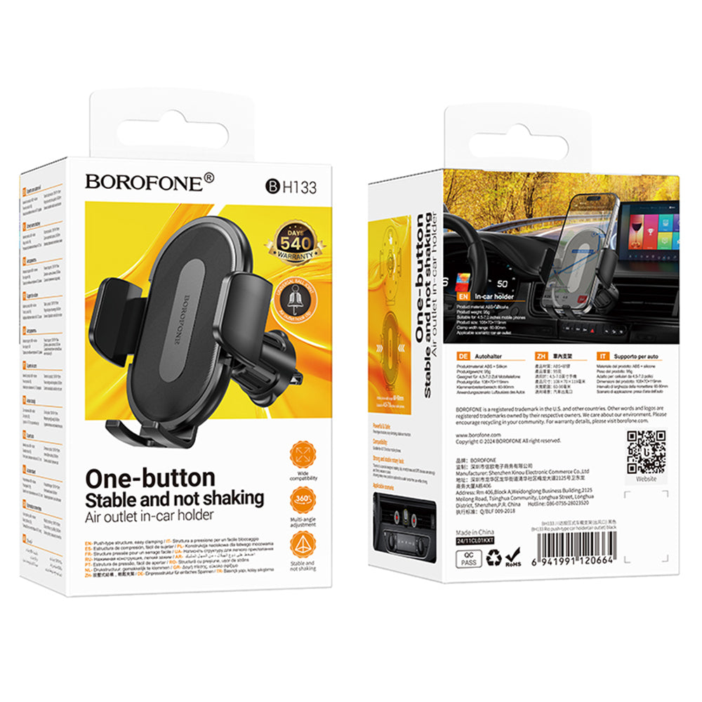 Bilholder Borofone BH133 Rio, 4.5 tommer - 7 tommer, Sort
