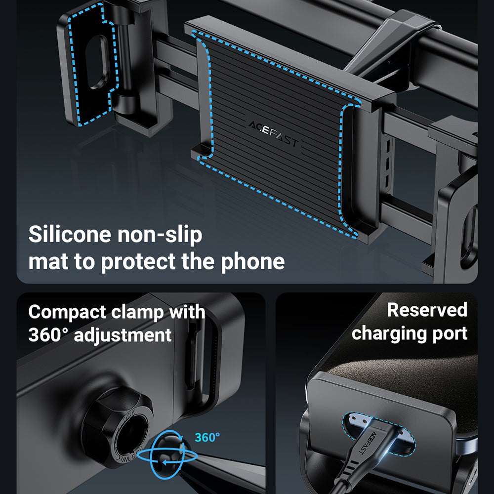 Acefast D8 Bilhovedstøtteholder til Telefon / Tablet, 4.7inch - 12.9inch, Sort