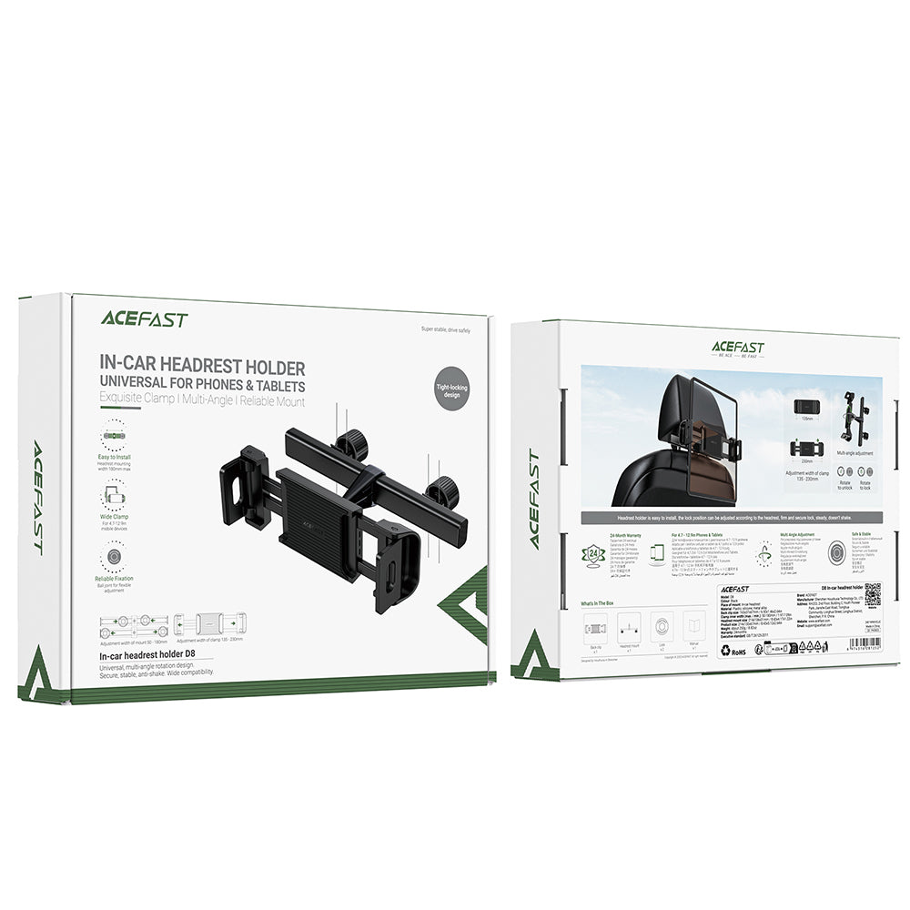Acefast D8 Bilhovedstøtteholder til Telefon / Tablet, 4.7inch - 12.9inch, Sort