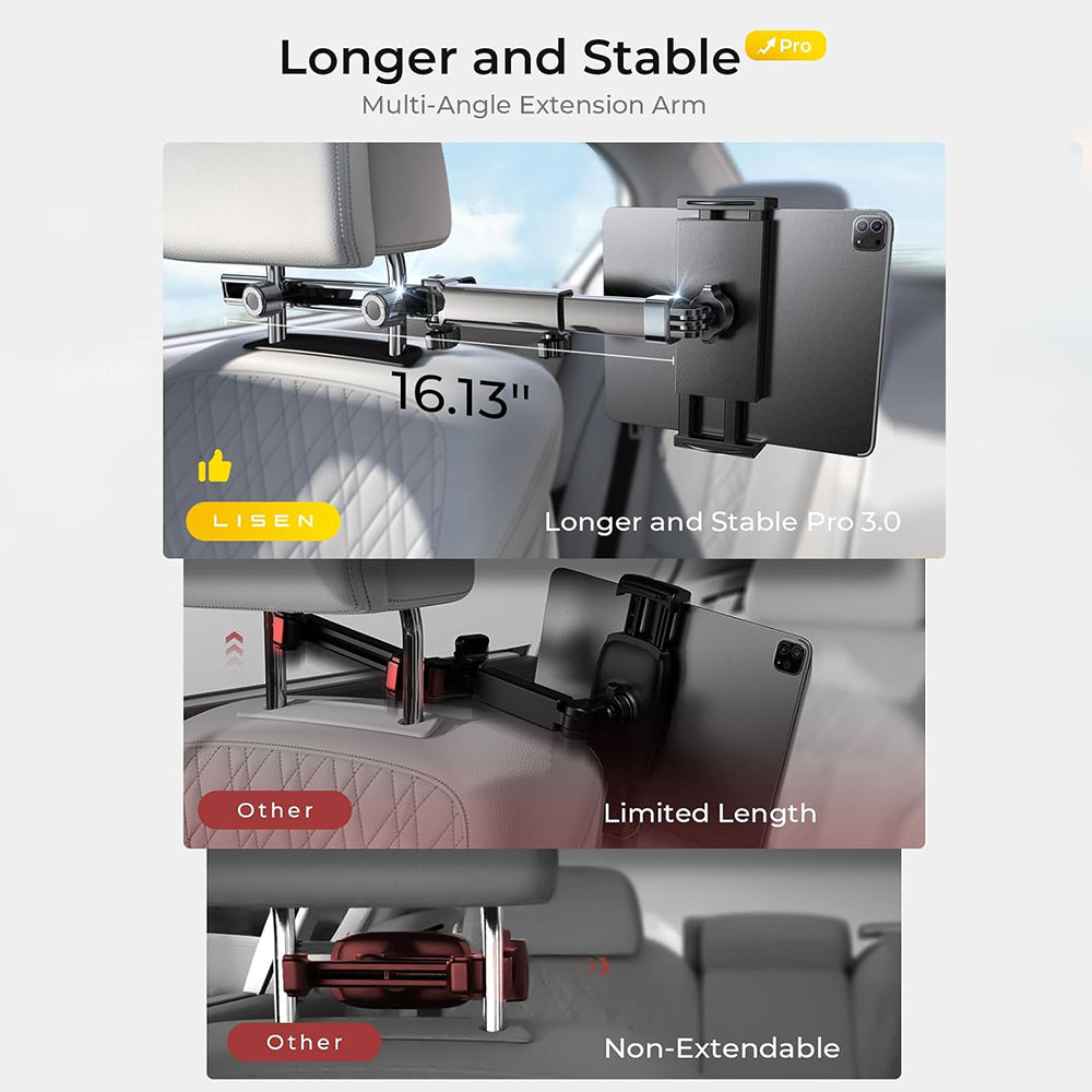 Bilhovedstøtteholder Lisen til Telefon / Tablet, 4.7inch - 12.9inch, Sort YL0423090004