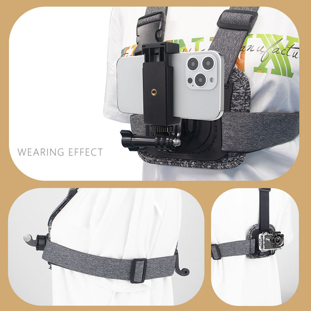 Techsuit JX-002 Sportskamera Brystholder til GoPro Series, Grå