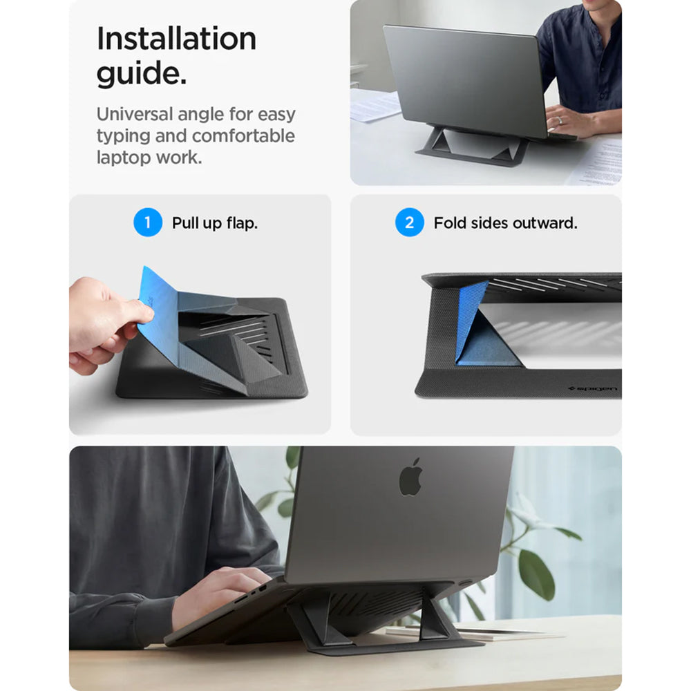 Spigen Slim Fold LD201-S6 stand til bærbar computer max. 14 tommer, sort AMP11115