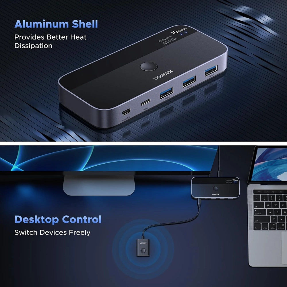 Switch USB UGREEN CM691 (45784), 3 x USB-A 3.2 - 1 x USB-C - 1 x miniUSB, Sort