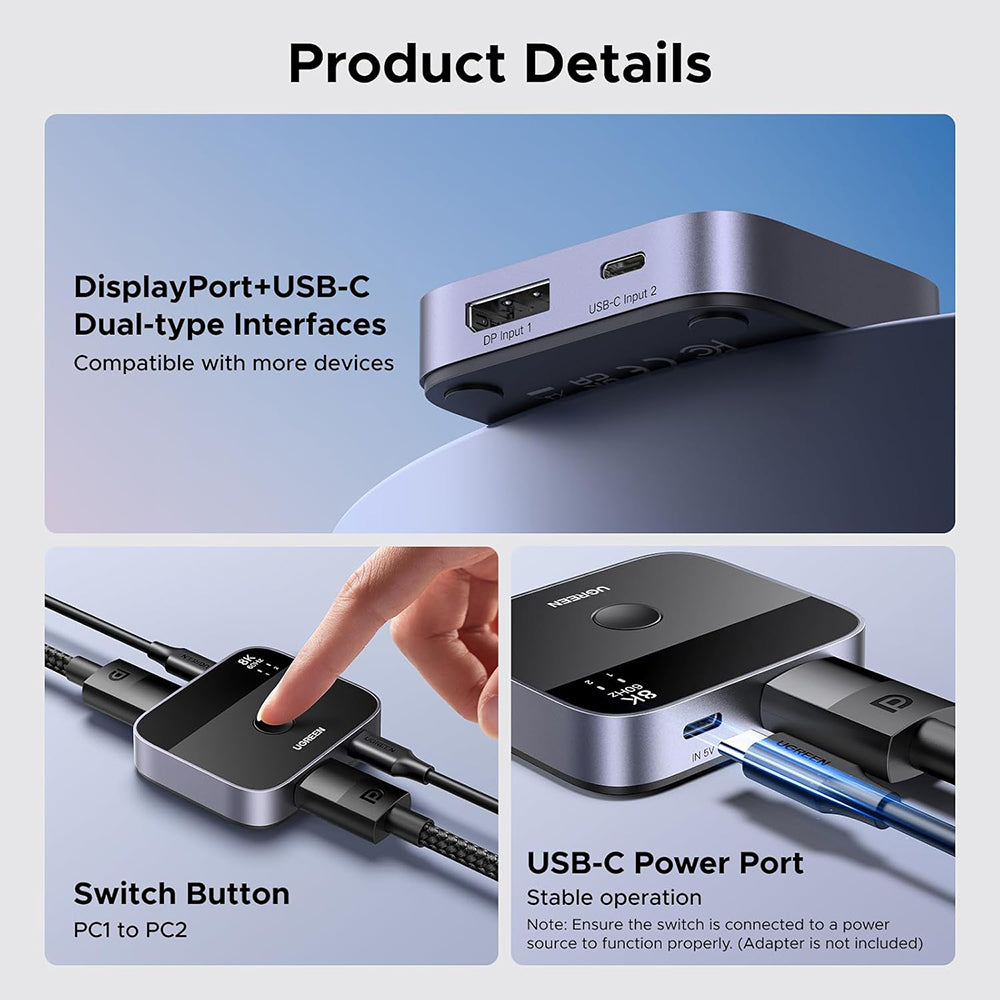 Switch Video DisplayPort / USB-C UGREEN 65878, Sort