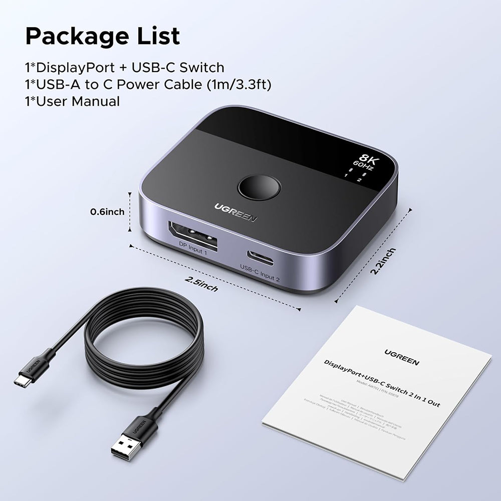 Switch Video DisplayPort / USB-C UGREEN 65878, Sort