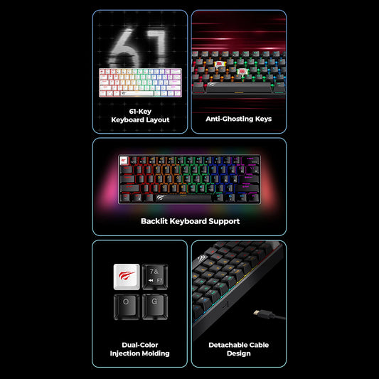 HAVIT KB903L Gaming Keyboard, RGB, 1.8m, Black