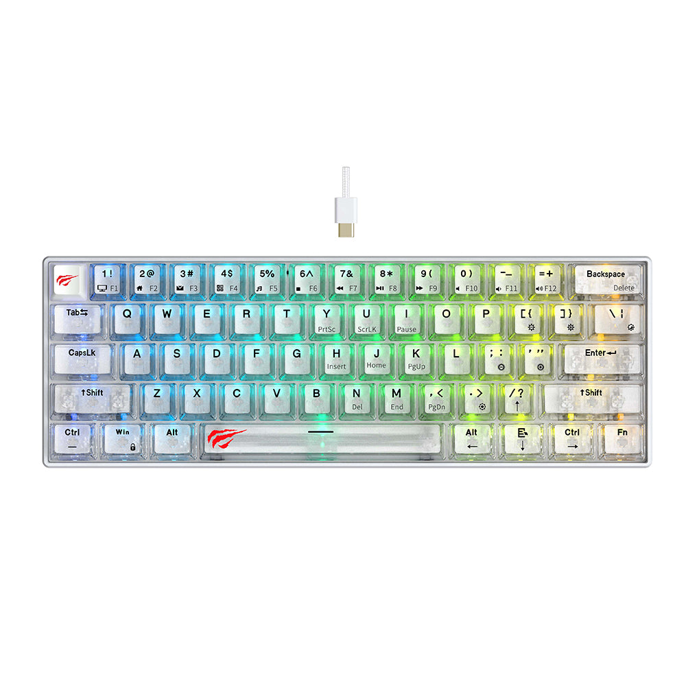 Wired USB Gaming Keyboard HAVIT KB903L, RGB, 1.8m, Transparent White