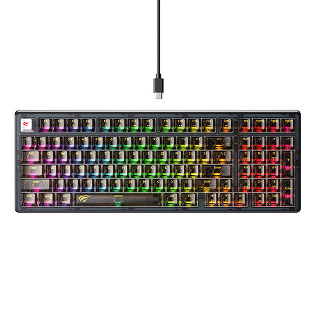 Gamingtastatur Wired USB HAVIT KB875L, RGB, 1,8 m, Sort Transparent