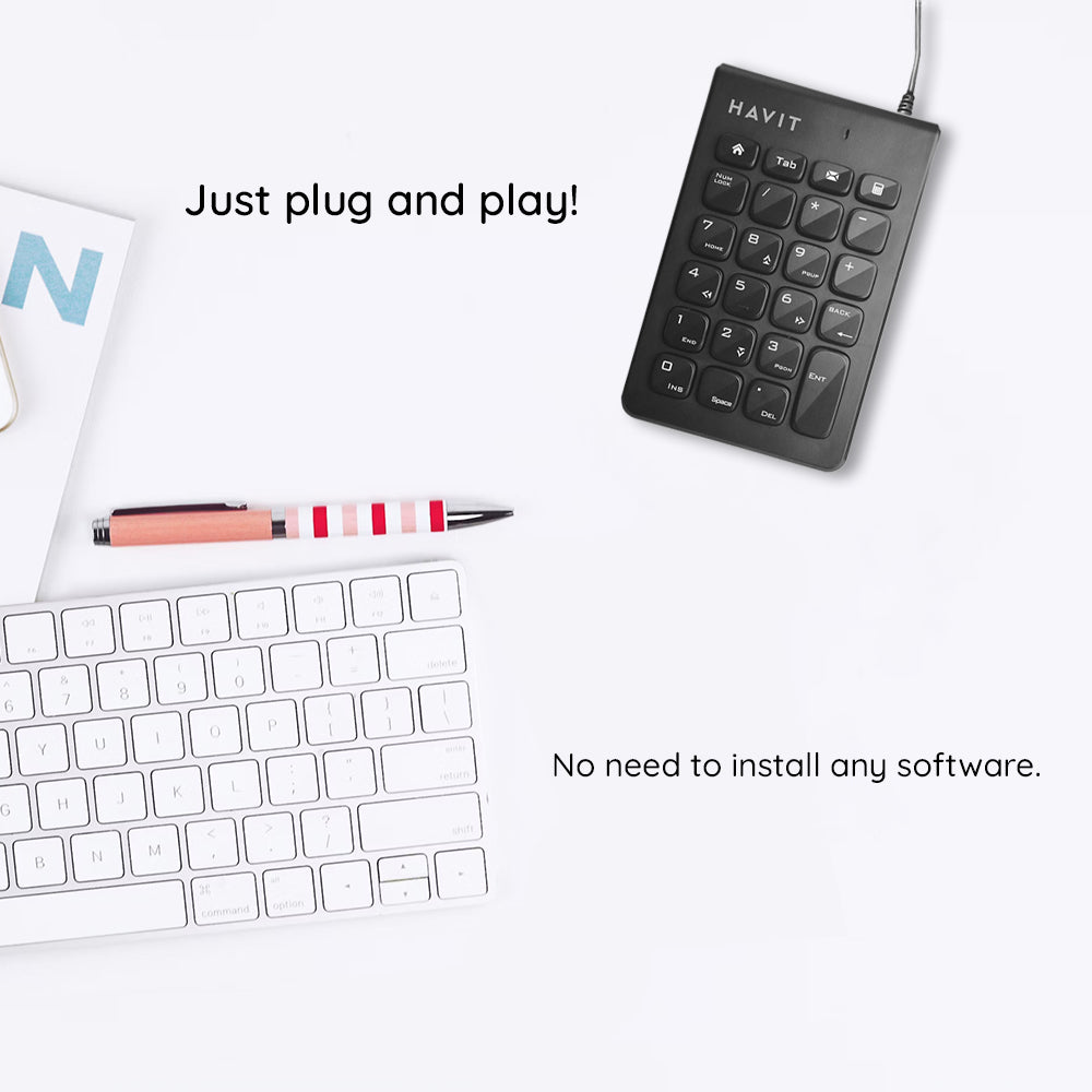 Numerisk Tastatur Wired USB HAVIT KB223, 1.5m, Sort