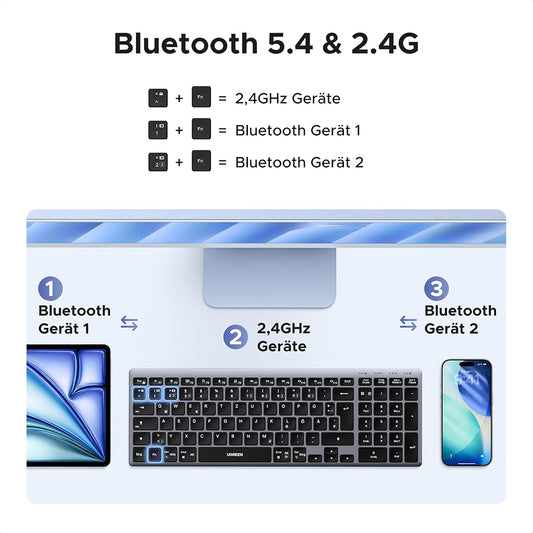 UGREEN K552 trådløst tastatur (75163), BT / Wi-Fi, Sort