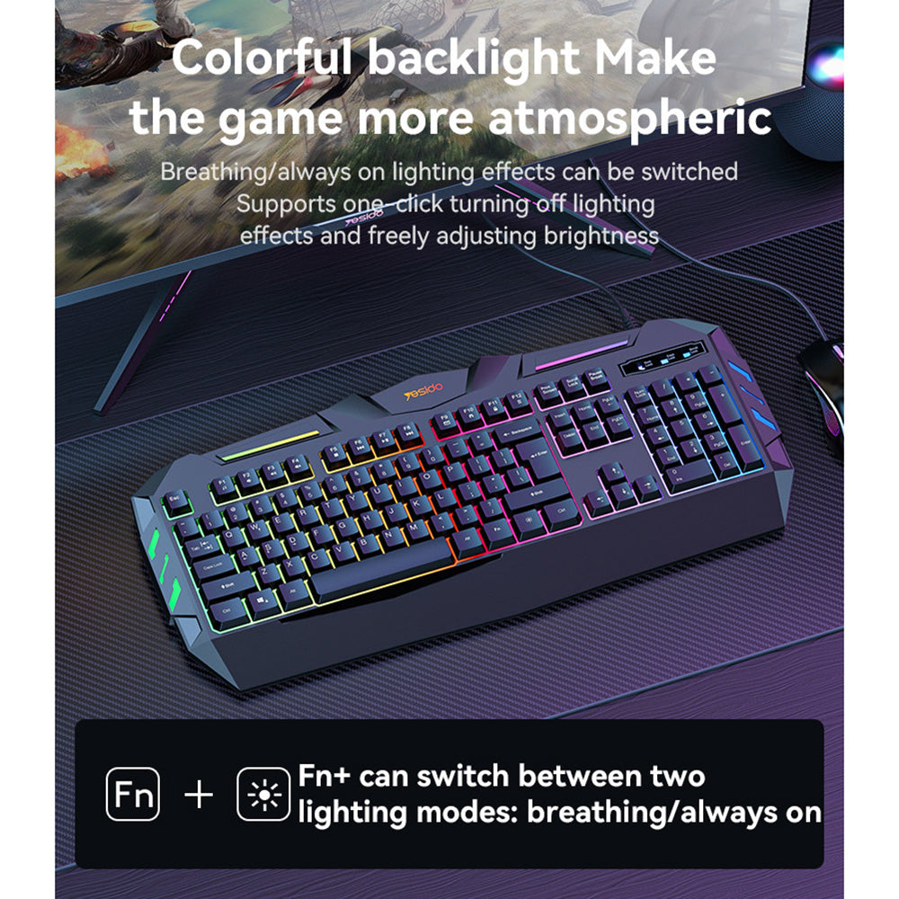 Yesido KB21 Wired USB Gaming Keyboard, RGB, 1.5m, Black