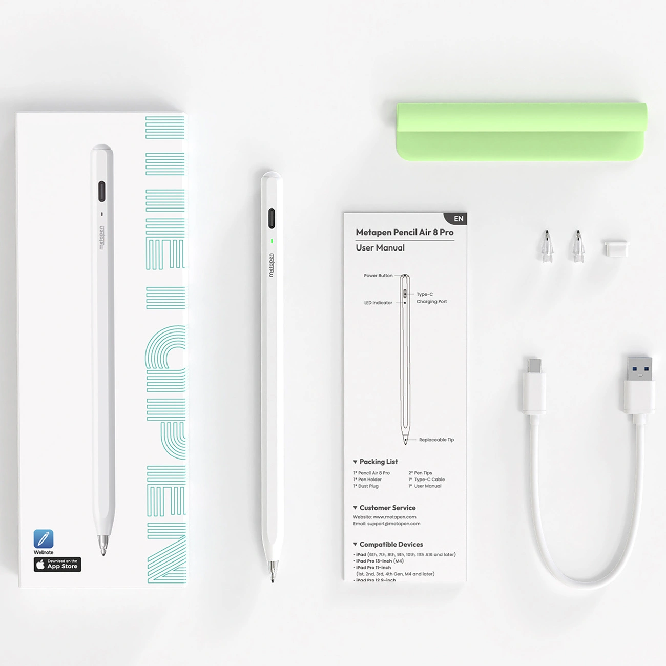 Touch Pen Metapen Air8 Pro til Apple iPad, Aktiv Version, Hvid ME-APP172