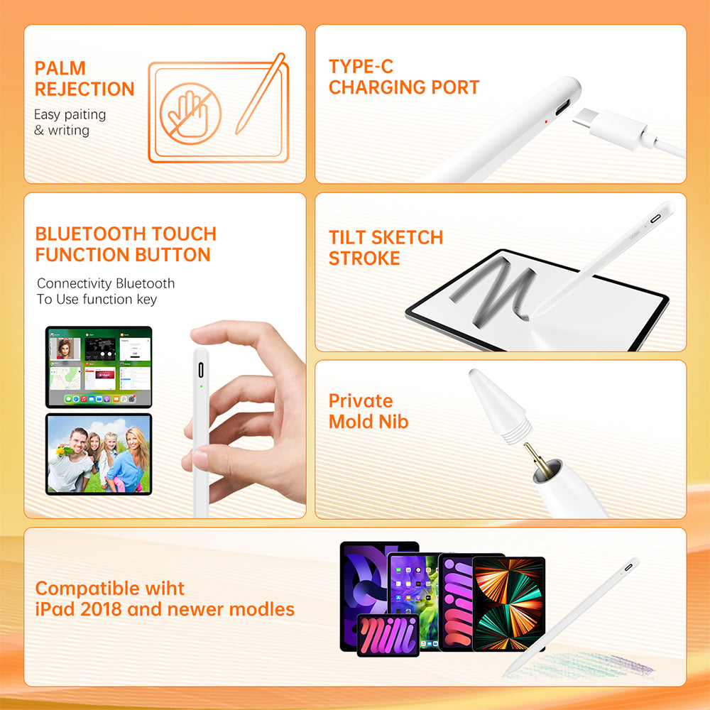 Touch Pen Techsuit AC10-CP til Apple iPad, Aktiv Version, Hvid
